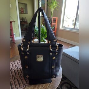 MCM Mini Black Leather Tote Bag